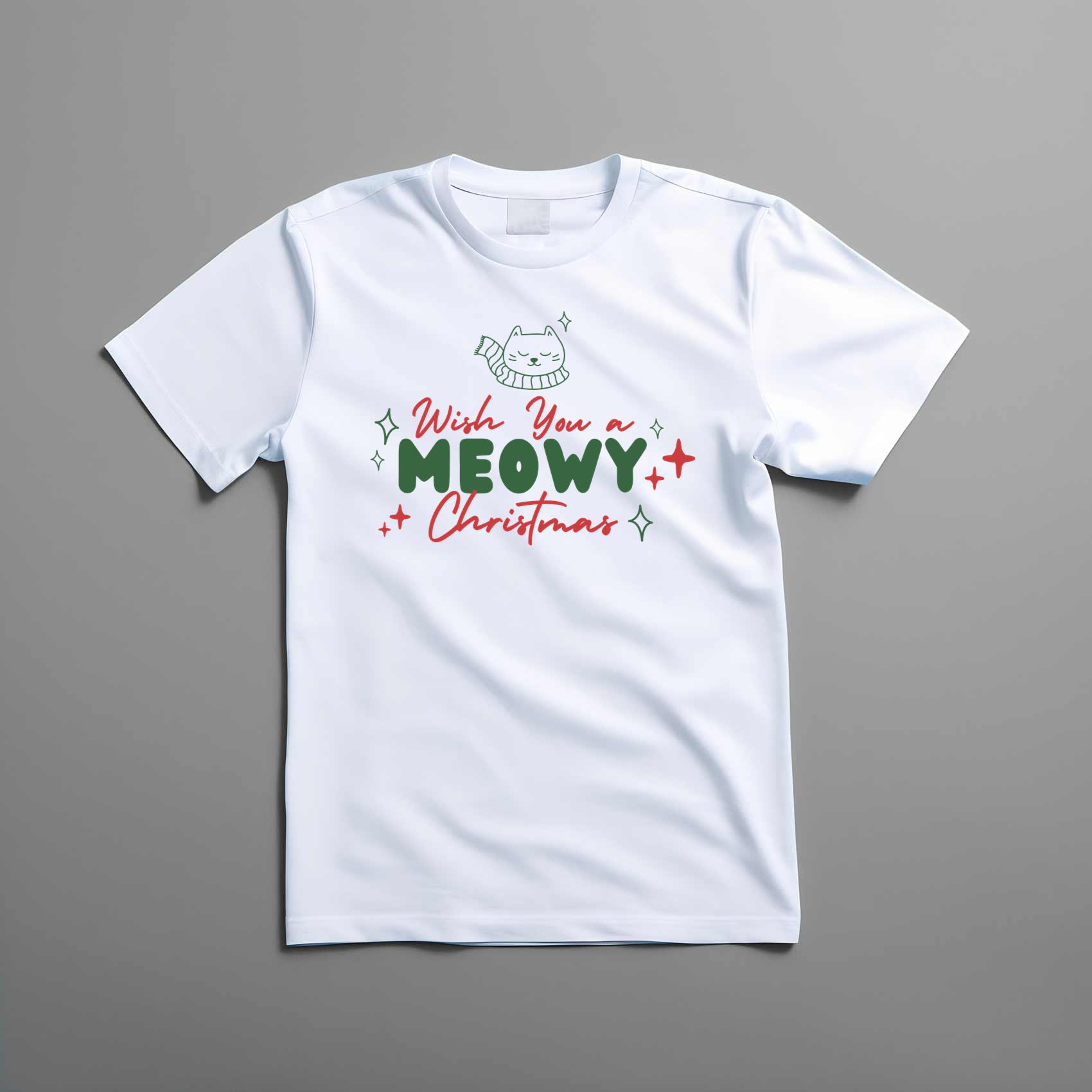 Wish You Meowy Christmas Pet Lover Cool Top Tee Shirt