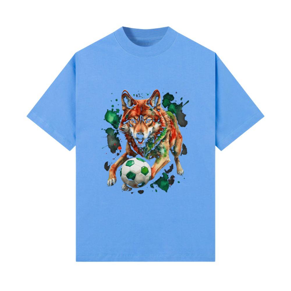 Wolf Football Soccer Colorful Animal Graphic T-Shirt