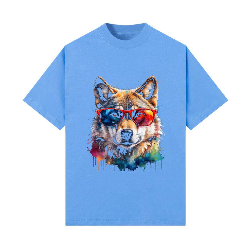 Wolf Sunglasses Colorful Animal Graphic T-Shirt