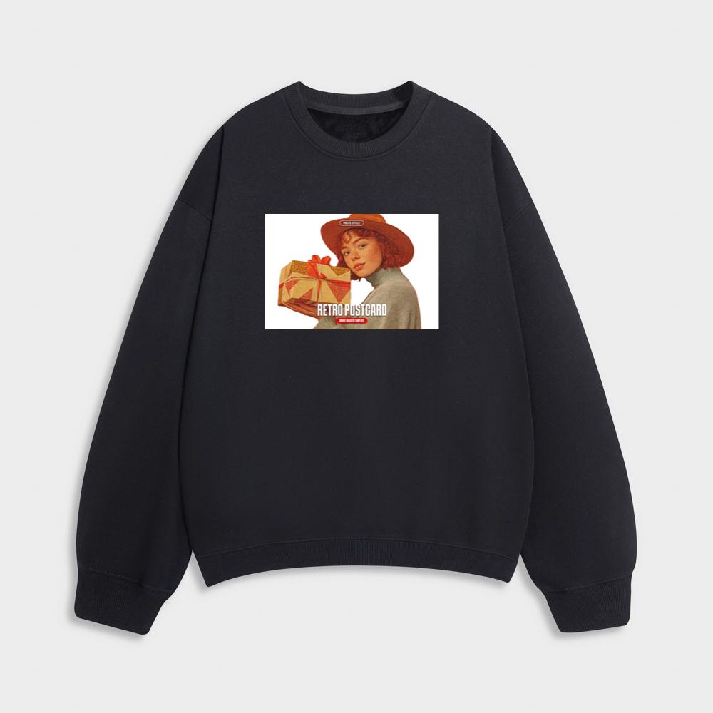 Woman Holding Gift Postcard Sweatshirt