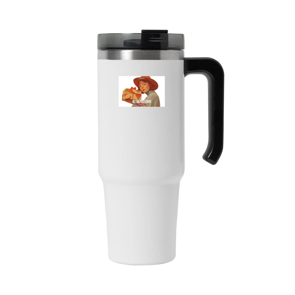 Woman Holding Gift Postcard Tumbler