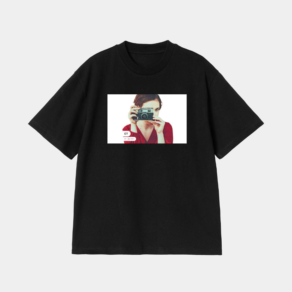 Woman Holding Vintage Camera with Aged Effect T-Shirt