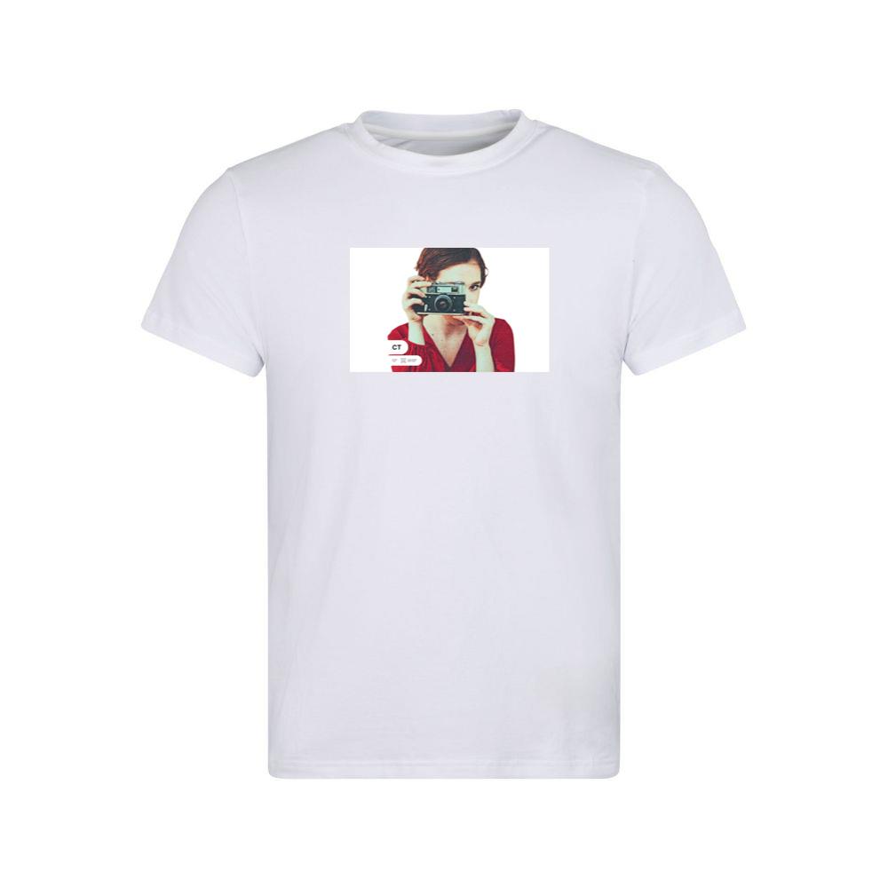 Woman Holding Vintage Camera with Aged Effect T-Shirts