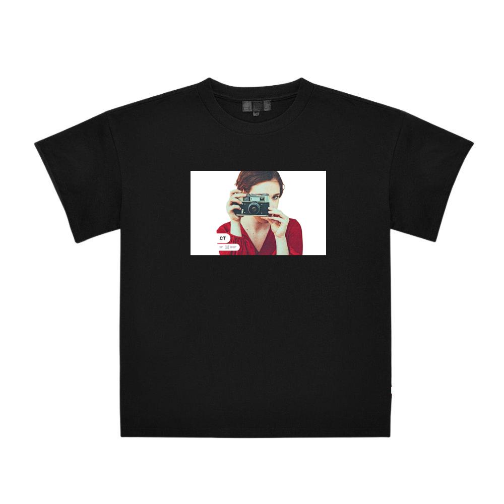 Woman Holding Vintage Camera with Aged Effect T-Shirts