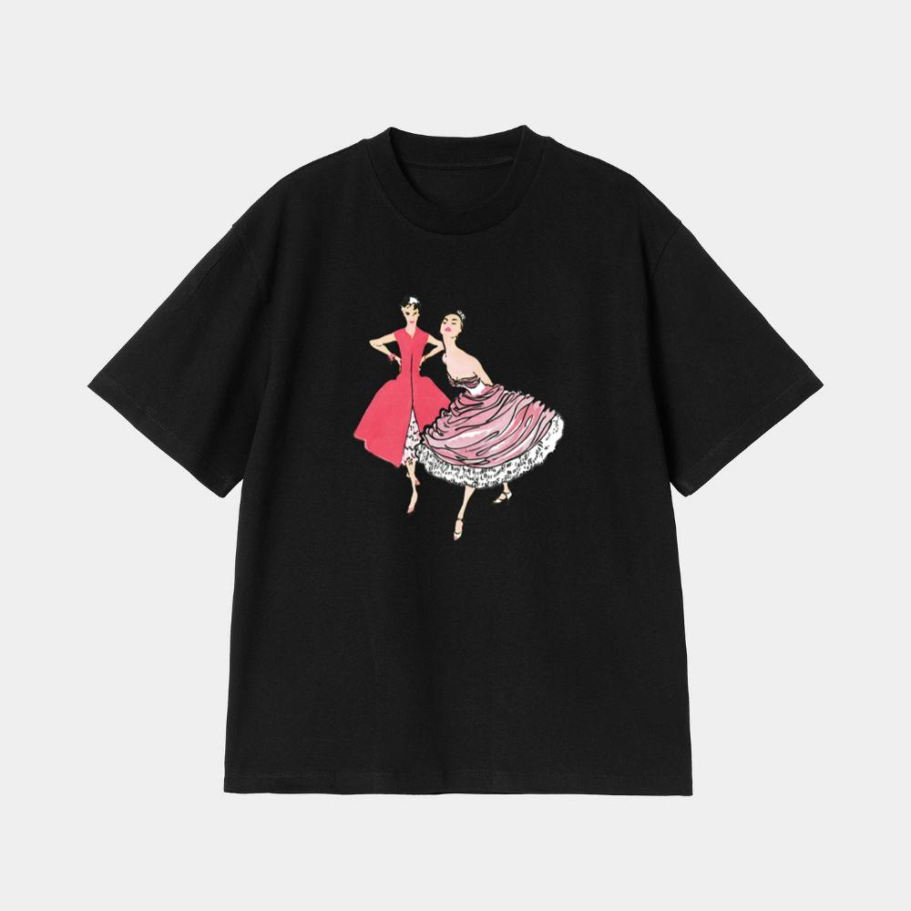 Woman in a Pink Dress with Flowers T-Shirt