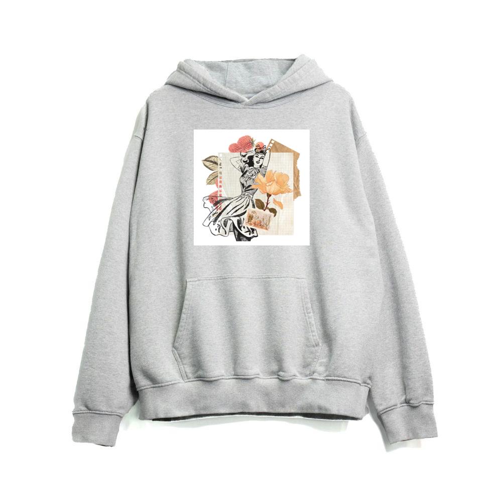 Woman in Dress, Rose, and Raspberry Collage Hoodies