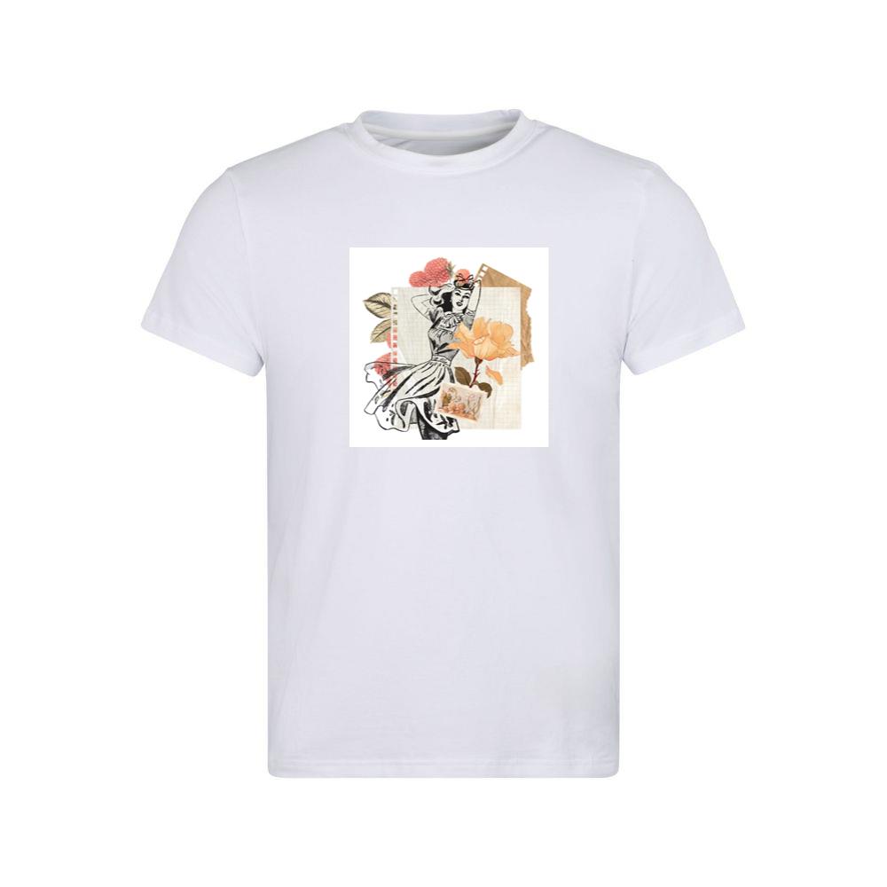 Woman in Dress, Rose, and Raspberry Collage T-Shirts