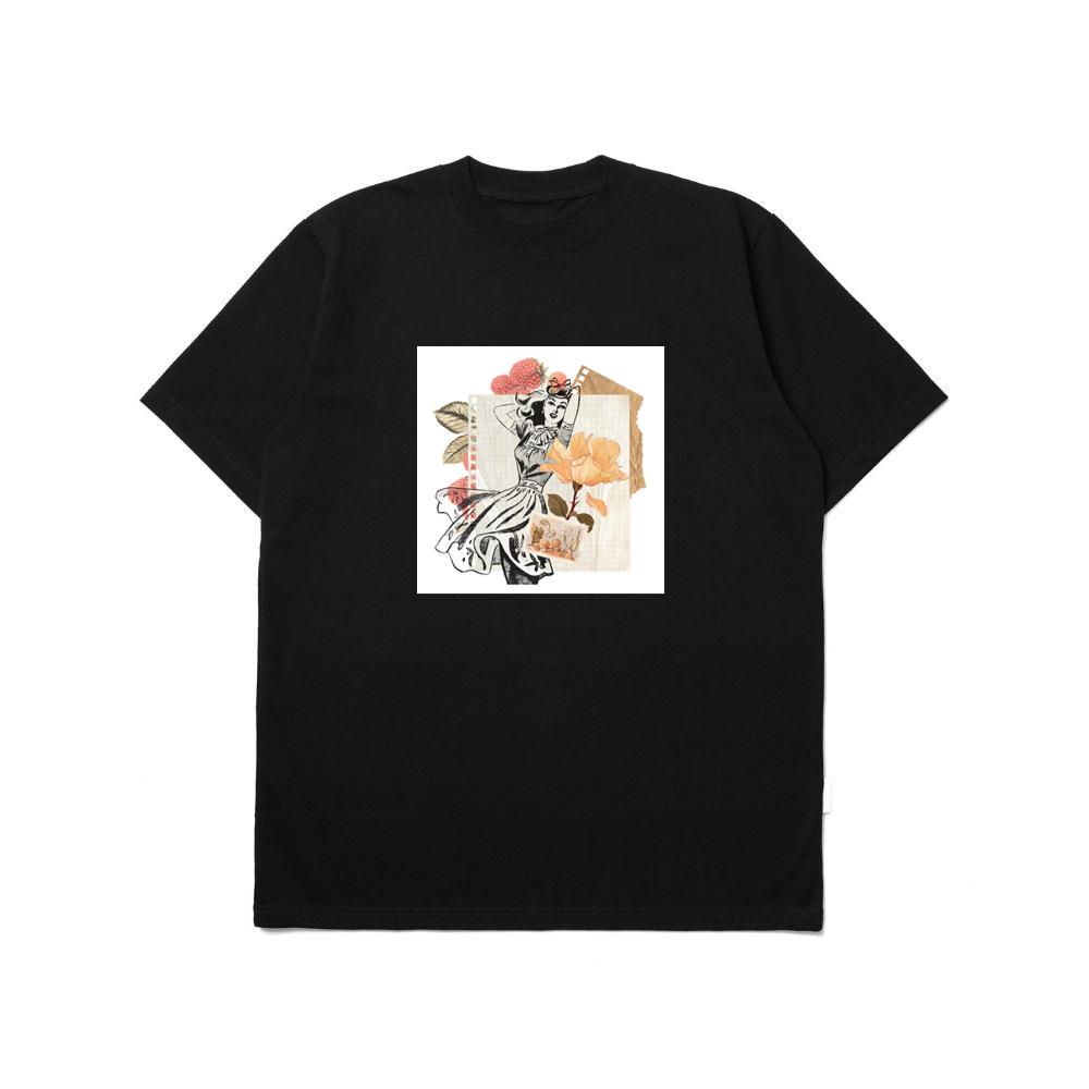 Woman in Dress, Rose, and Raspberry Collage T-Shirts