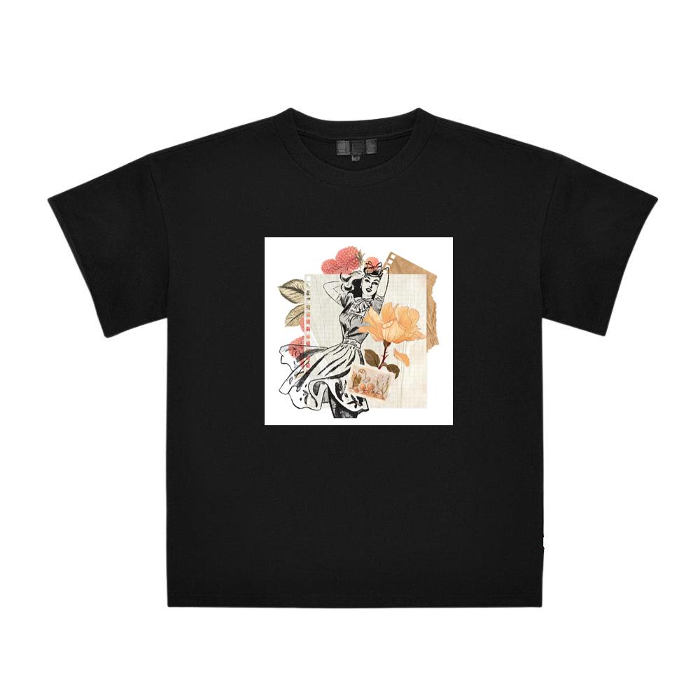 Woman in Dress, Rose, and Raspberry Collage T-Shirts