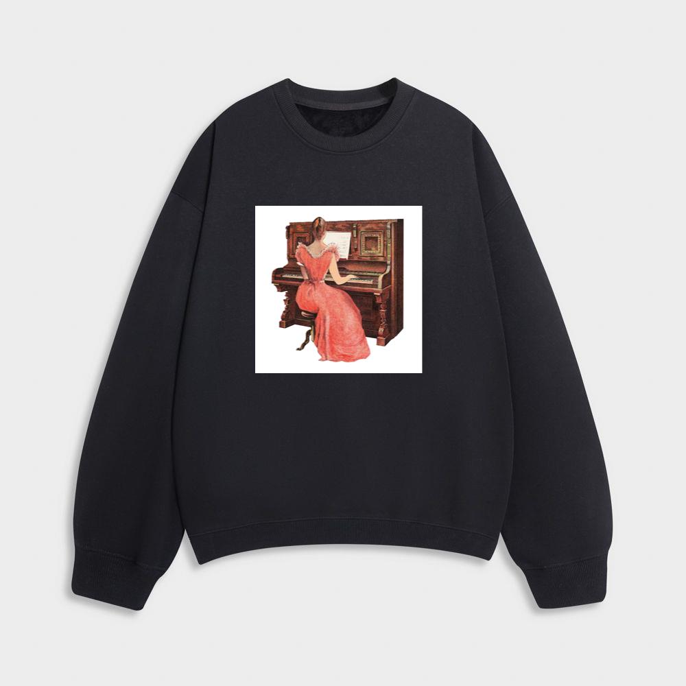 Woman in Pink Dress at Piano Sweatshirt