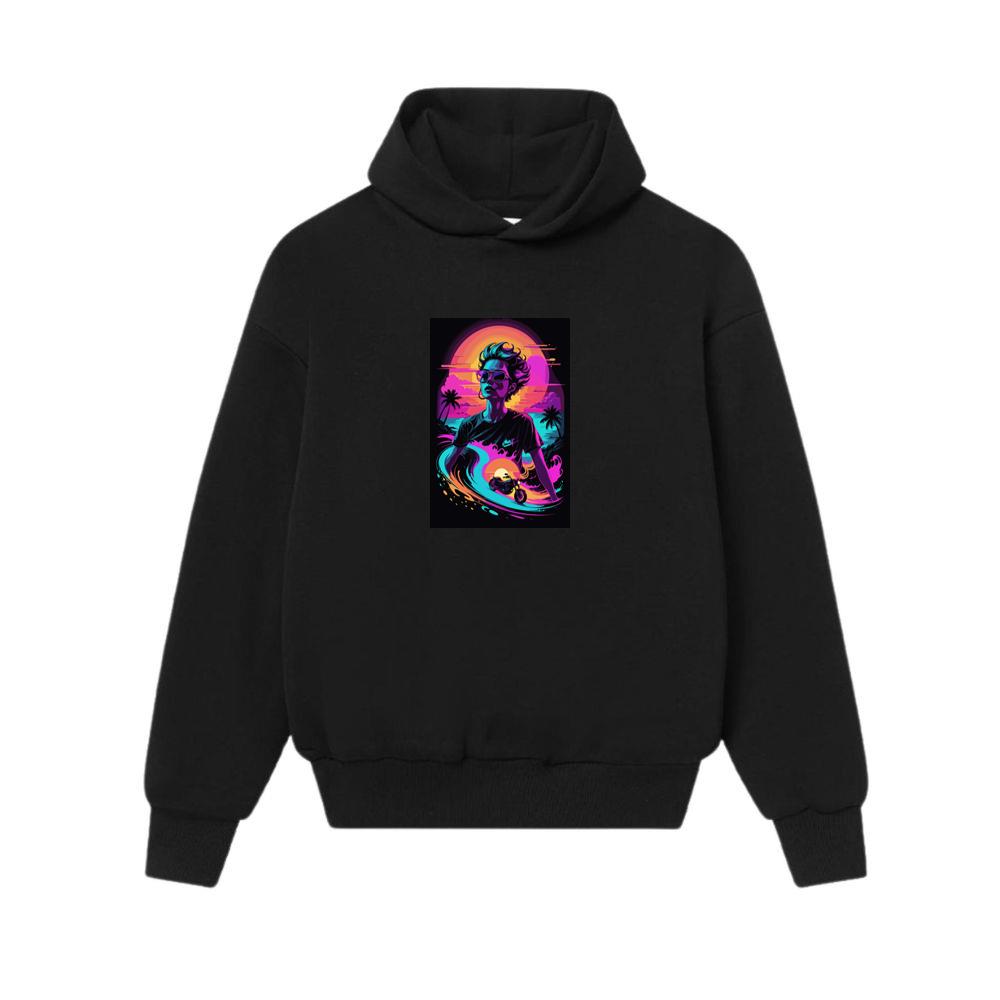 Woman Riding Motorcycle On Beach At Sunset Vintage Hoodies