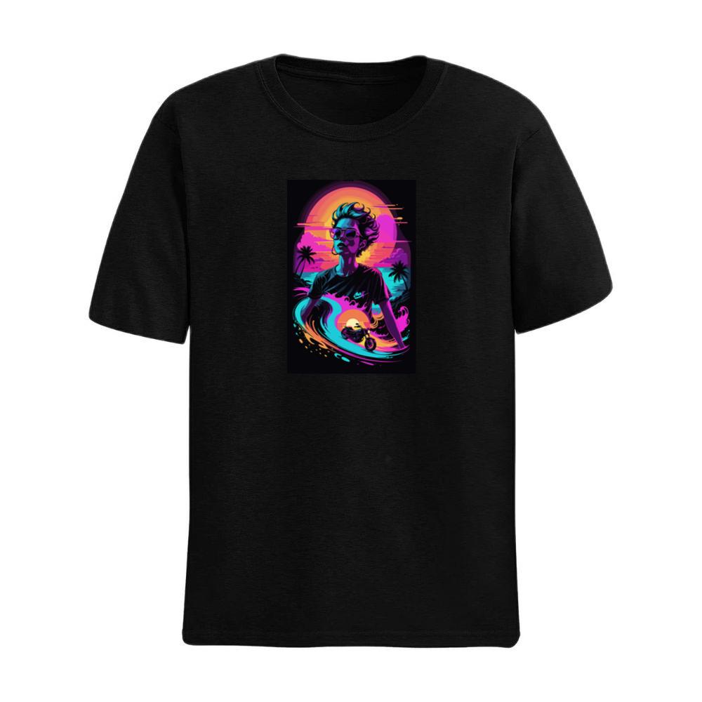 Woman Riding Motorcycle On Beach At Sunset Vintage T-Shirts