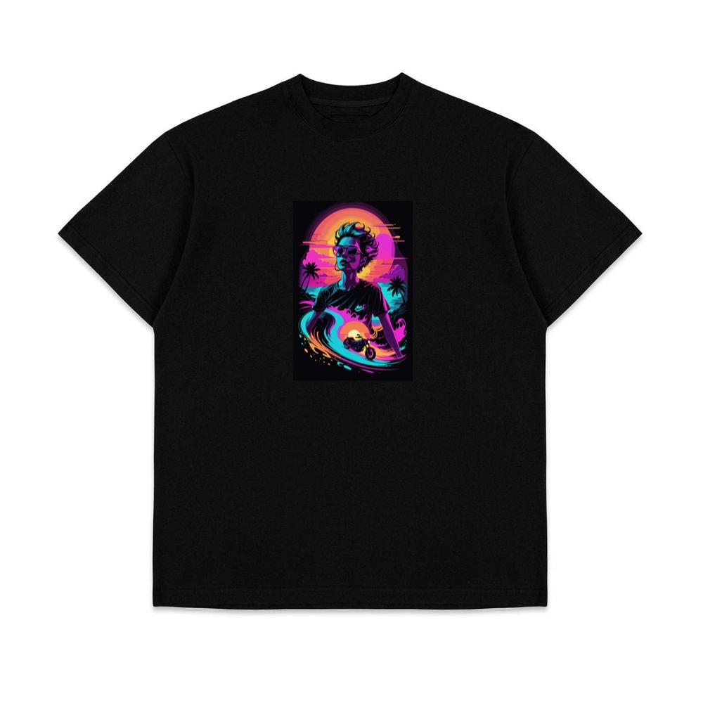 Woman Riding Motorcycle On Beach At Sunset Vintage T-Shirts