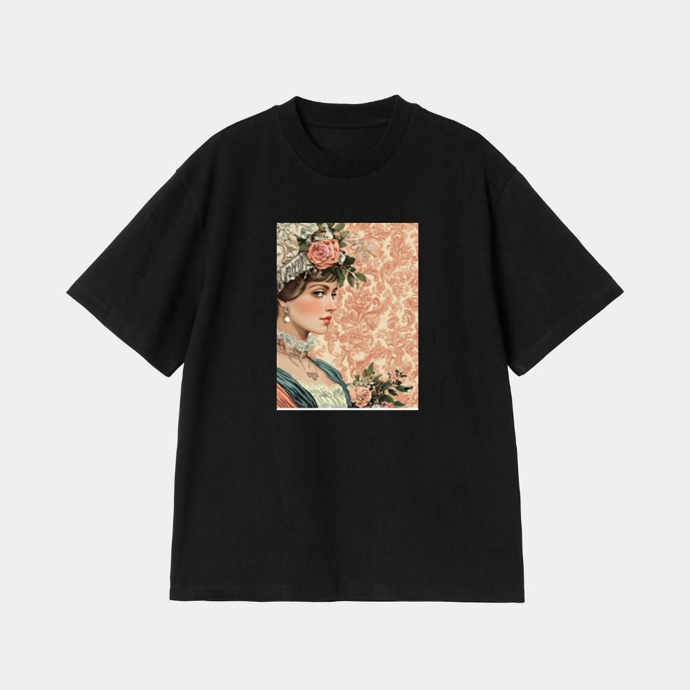 Woman with Floral Hat and Lace T-Shirt