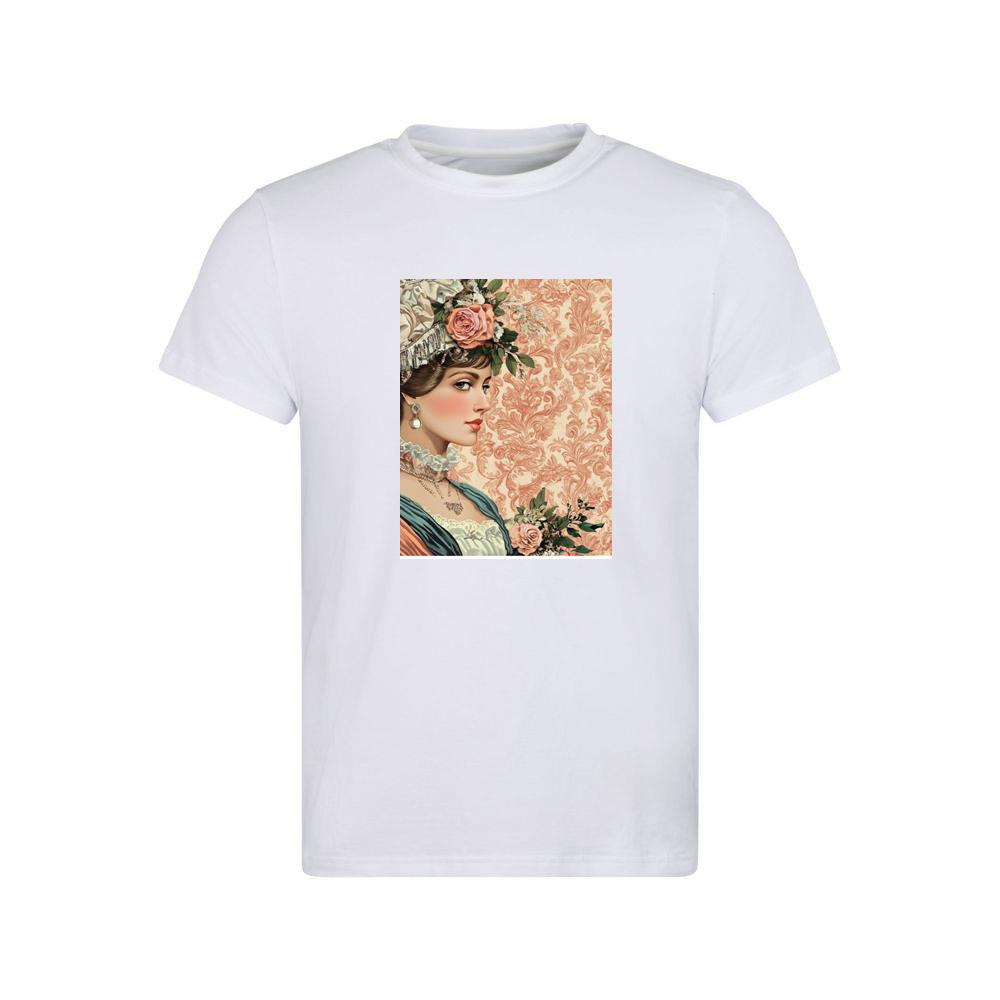 Woman with Floral Hat and Lace T-Shirts