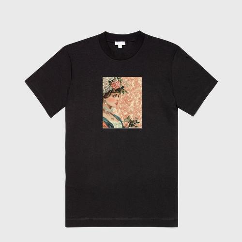 Woman with Floral Hat and Lace T-Shirts