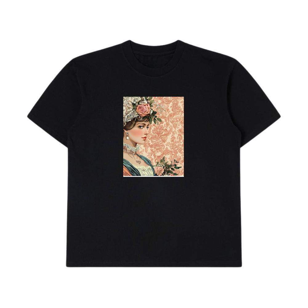 Woman with Floral Hat and Lace T-Shirts
