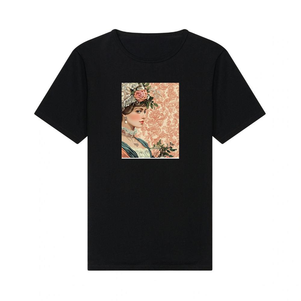 Woman with Floral Hat and Lace T-Shirts