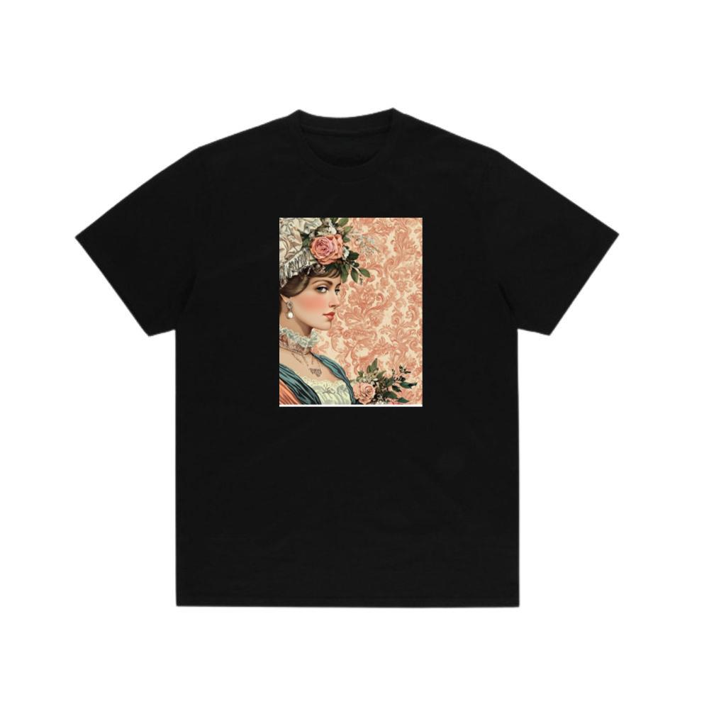Woman with Floral Hat and Lace T-Shirts