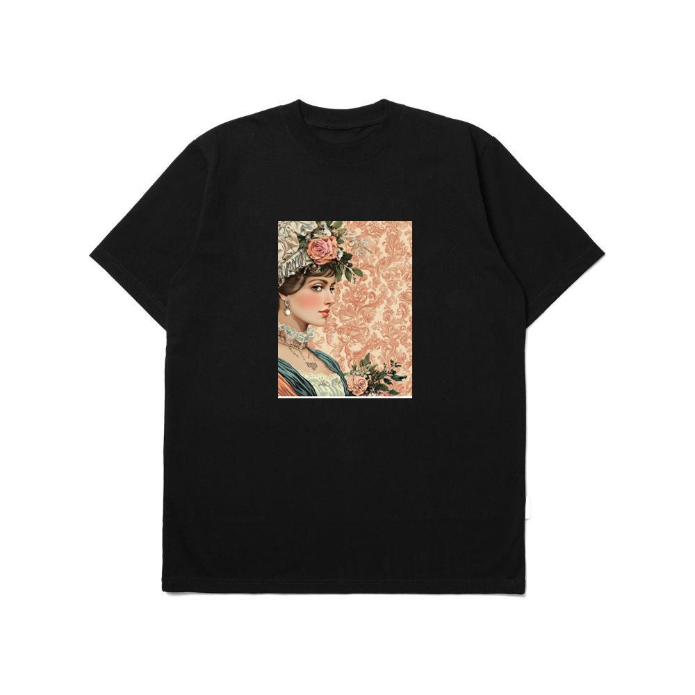 Woman with Floral Hat and Lace T-Shirts