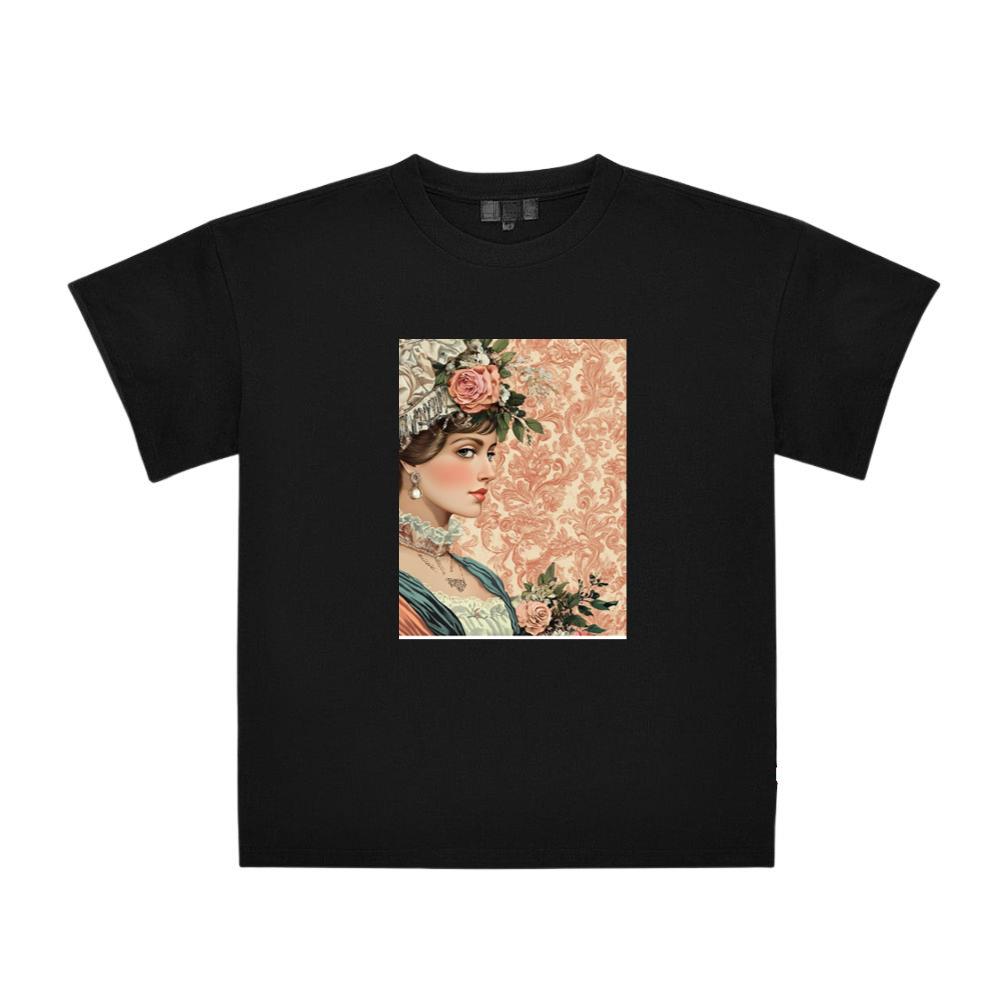 Woman with Floral Hat and Lace T-Shirts