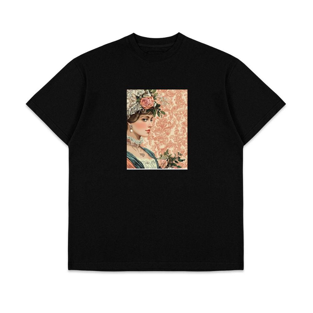 Woman with Floral Hat and Lace T-Shirts