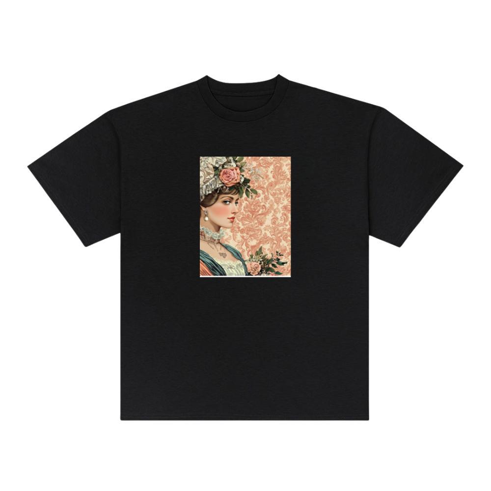 Woman with Floral Hat and Lace T-Shirts