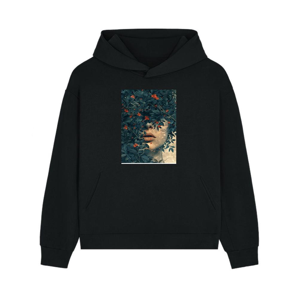 Woman's Face Among Leaves and Flowers Hoodie