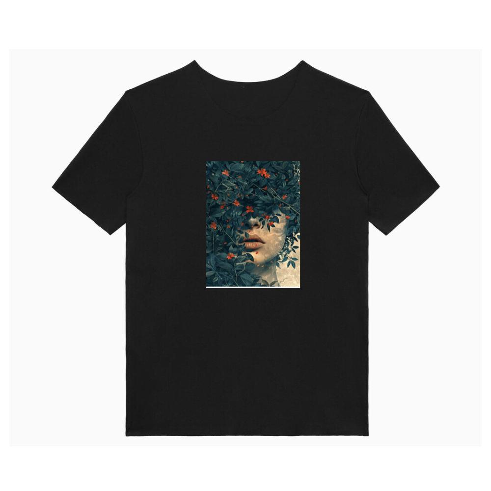 Woman's Face Among Leaves and Flowers T-Shirts