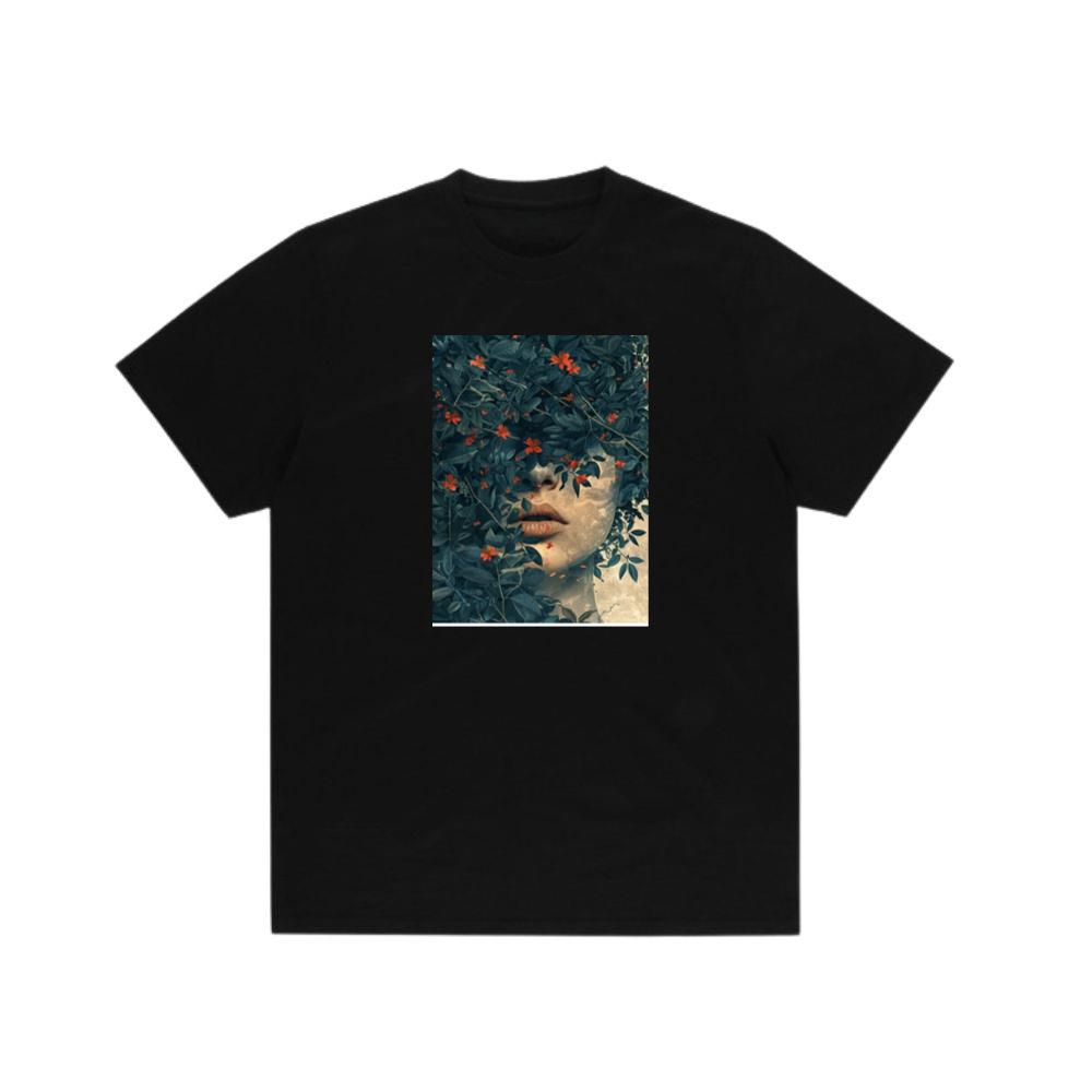 Woman's Face Among Leaves and Flowers T-Shirts