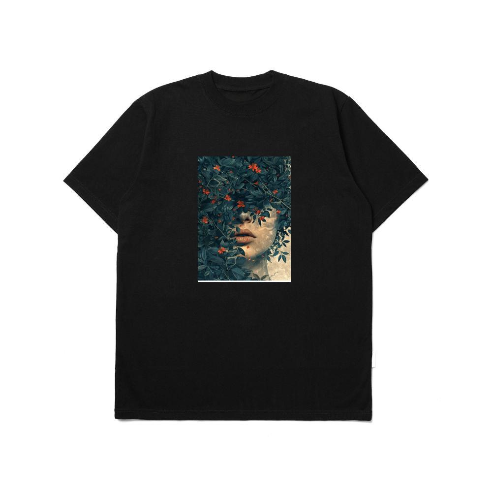 Woman's Face Among Leaves and Flowers T-Shirts