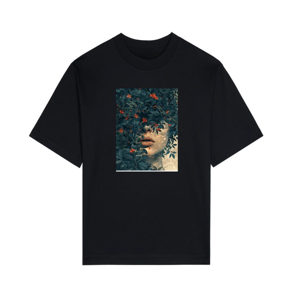 Woman's Face Among Leaves and Flowers T-Shirts