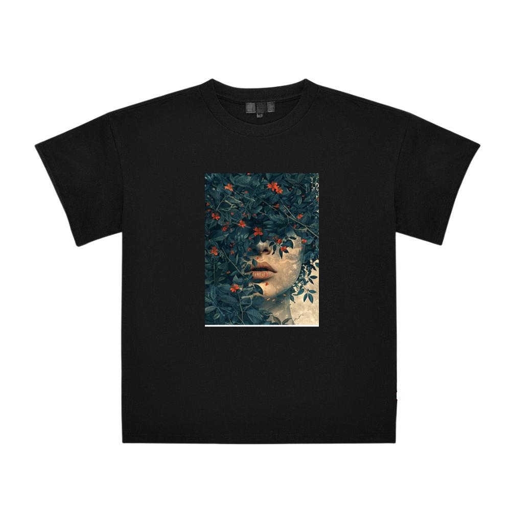 Woman's Face Among Leaves and Flowers T-Shirts
