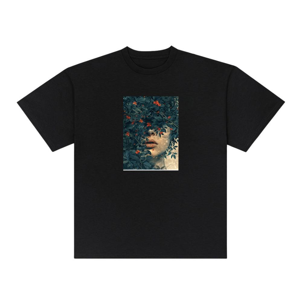 Woman's Face Among Leaves and Flowers T-Shirts