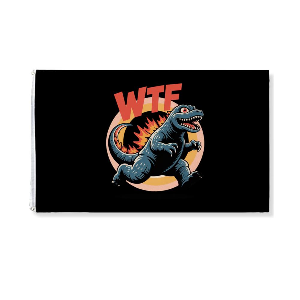 WTF Dinosaur Monster Retro Cartoon Graphic Flag