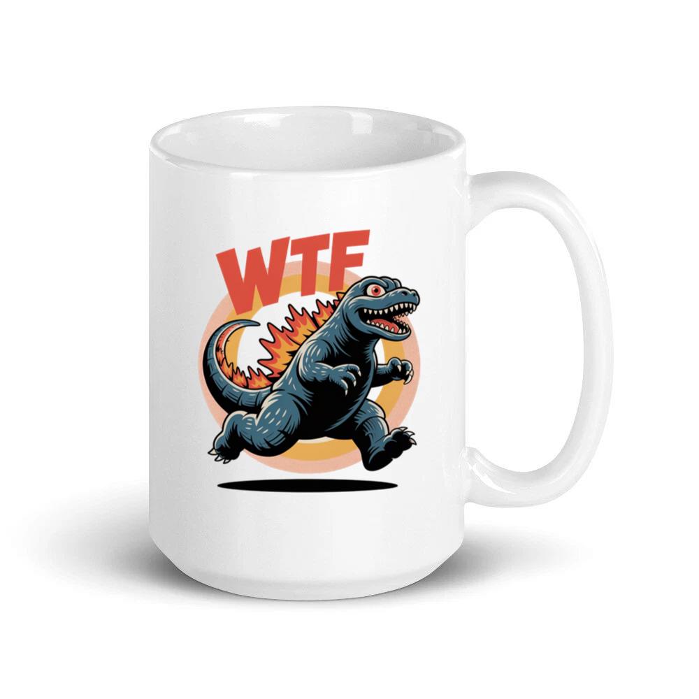 WTF Dinosaur Monster Retro Cartoon Graphic Mug