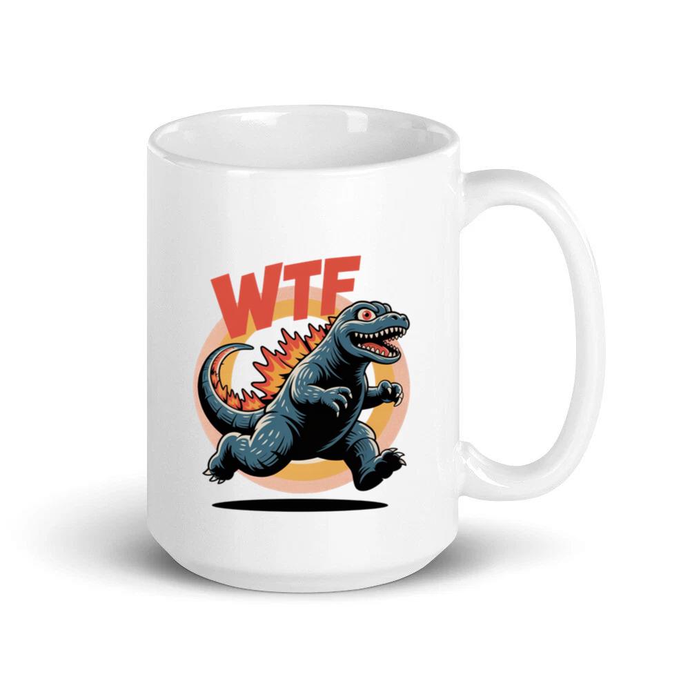 WTF Dinosaur Monster Retro Cartoon Graphic Mug