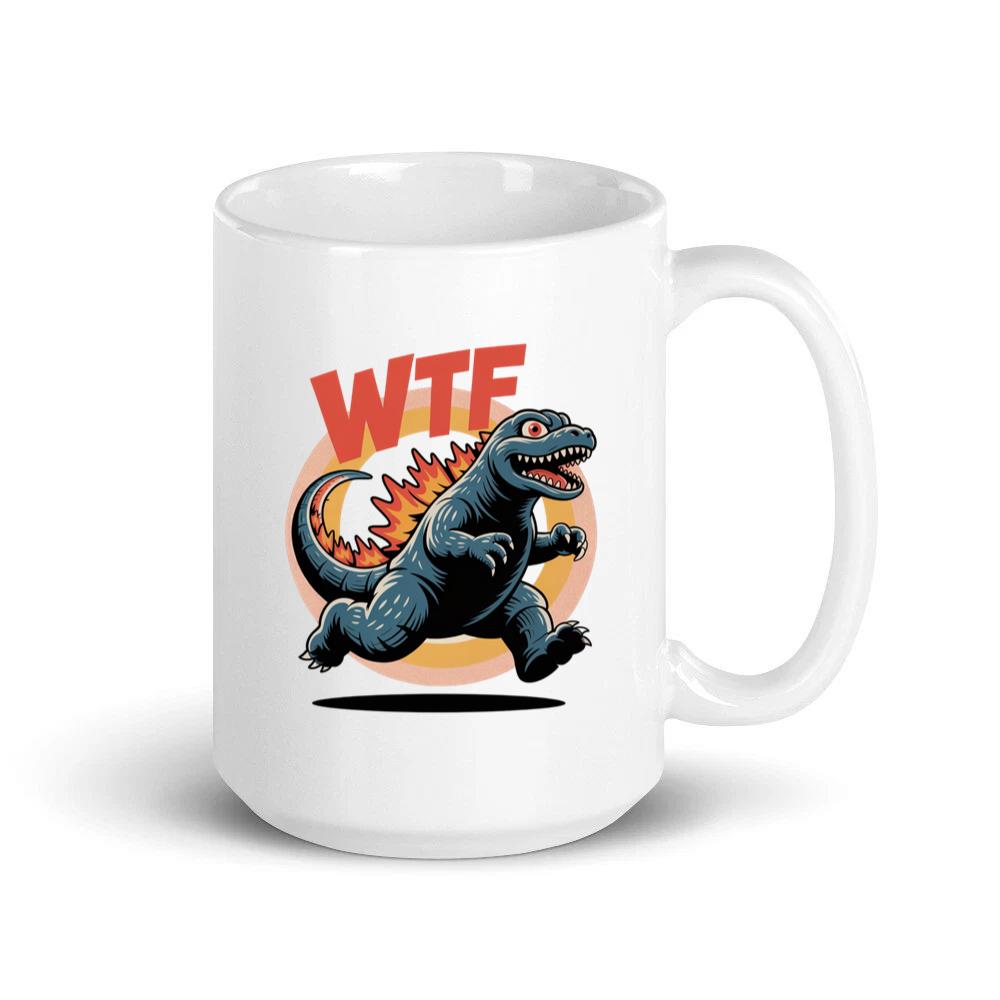 WTF Dinosaur Monster Retro Cartoon Graphic Mug