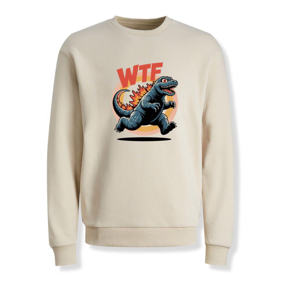WTF Dinosaur Monster Retro Cartoon Graphic Sweatshirt - Image 2