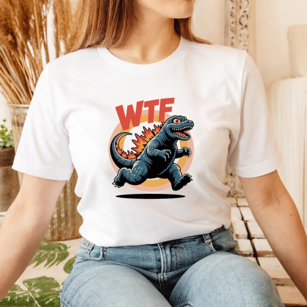 WTF Dinosaur Monster Retro Cartoon Graphic T-Shirt