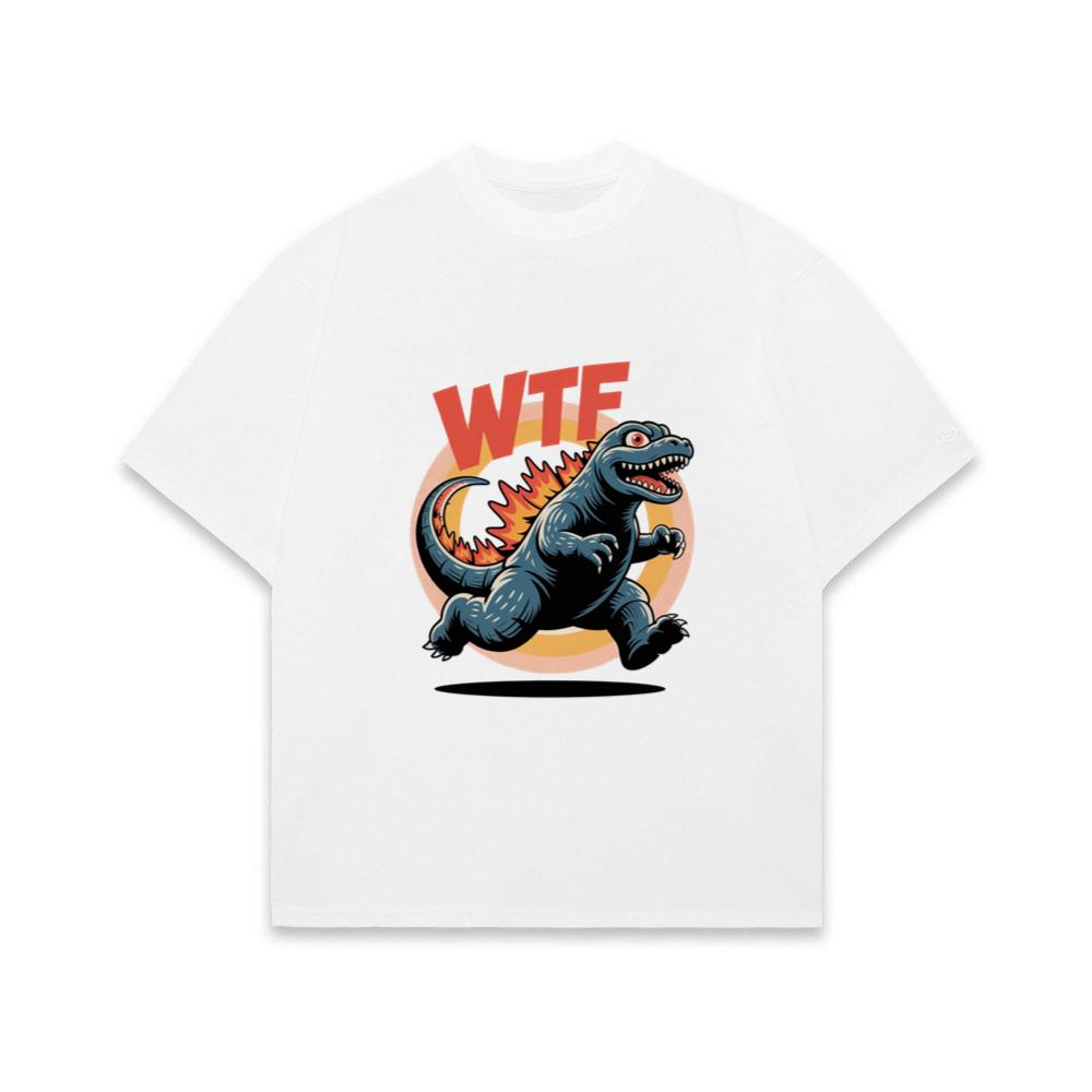 WTF Dinosaur Monster Retro Cartoon Graphic T-Shirt