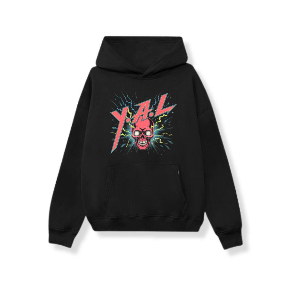 YAL Skull Lightning Bolt Retro Graphic Hoodie