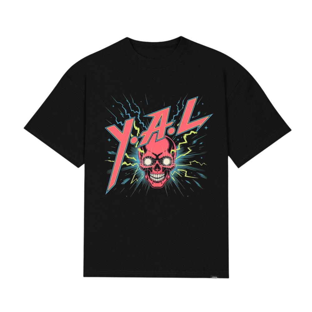 YAL Skull Lightning Bolt Retro Graphic T-Shirt
