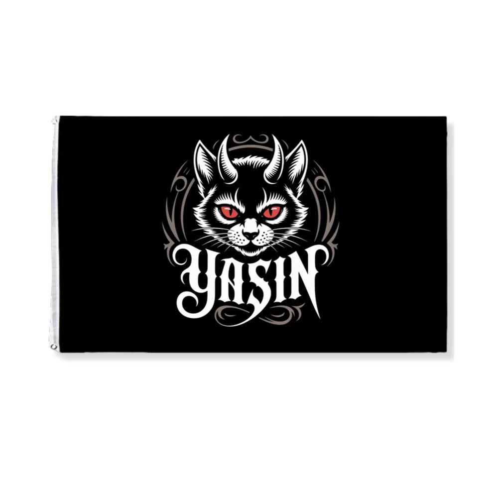 Yasin Evil Cat with Horns and Glowing Red Eyes Artwork Flat