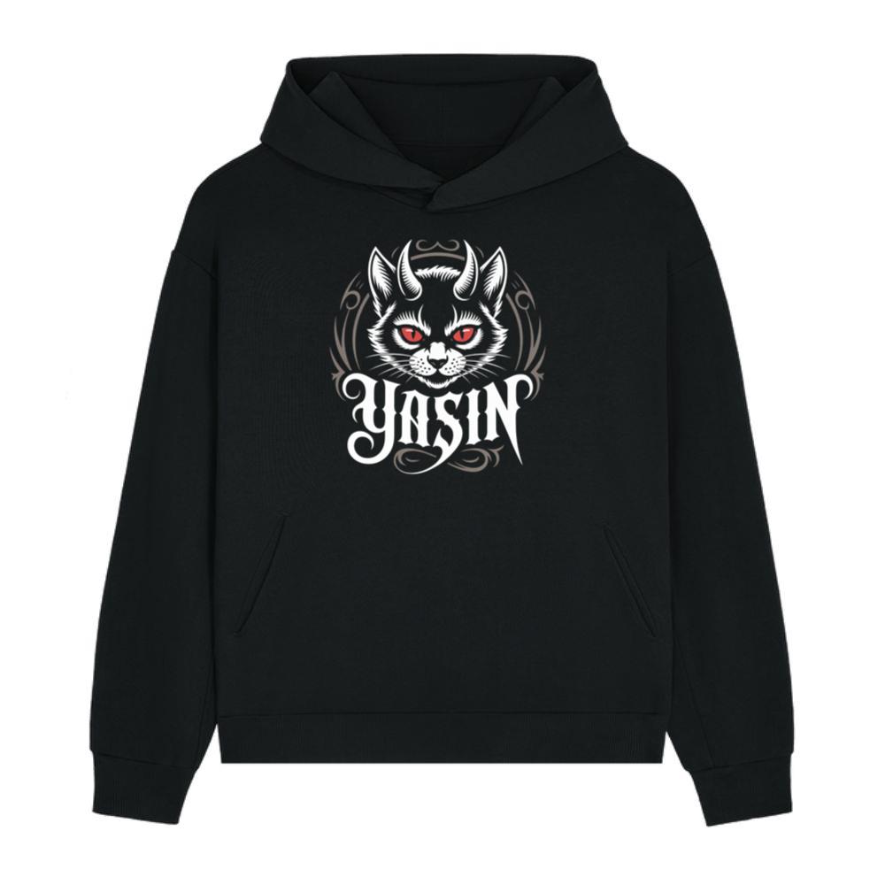 Yasin Evil Cat with Horns and Glowing Red Eyes Artwork Hoodie