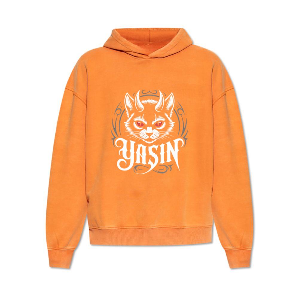 Yasin Evil Cat with Horns and Glowing Red Eyes Artwork Hoodie
