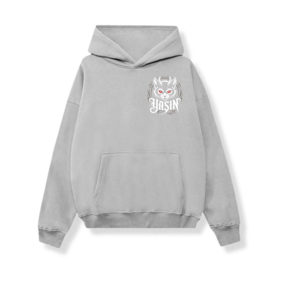 Yasin Evil Cat with Horns and Glowing Red Eyes Artwork Hoodie