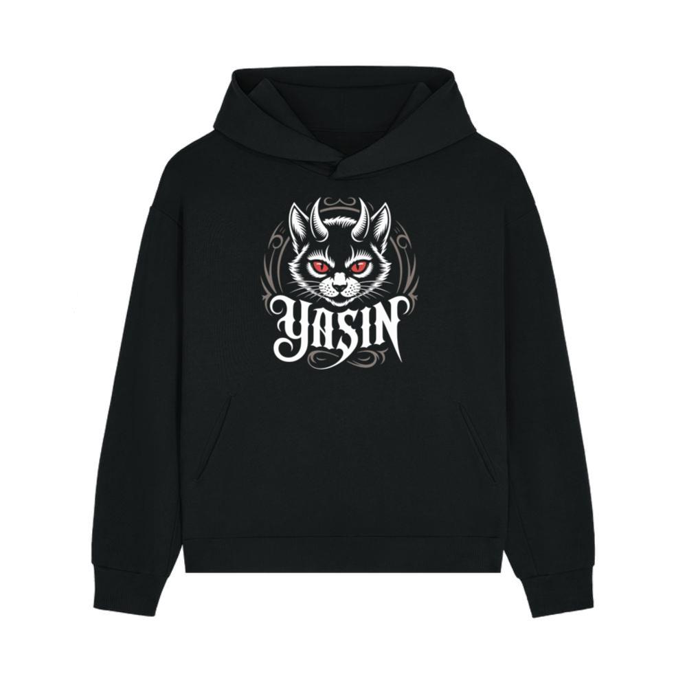 Yasin Evil Cat with Horns and Glowing Red Eyes Artwork Hoodies