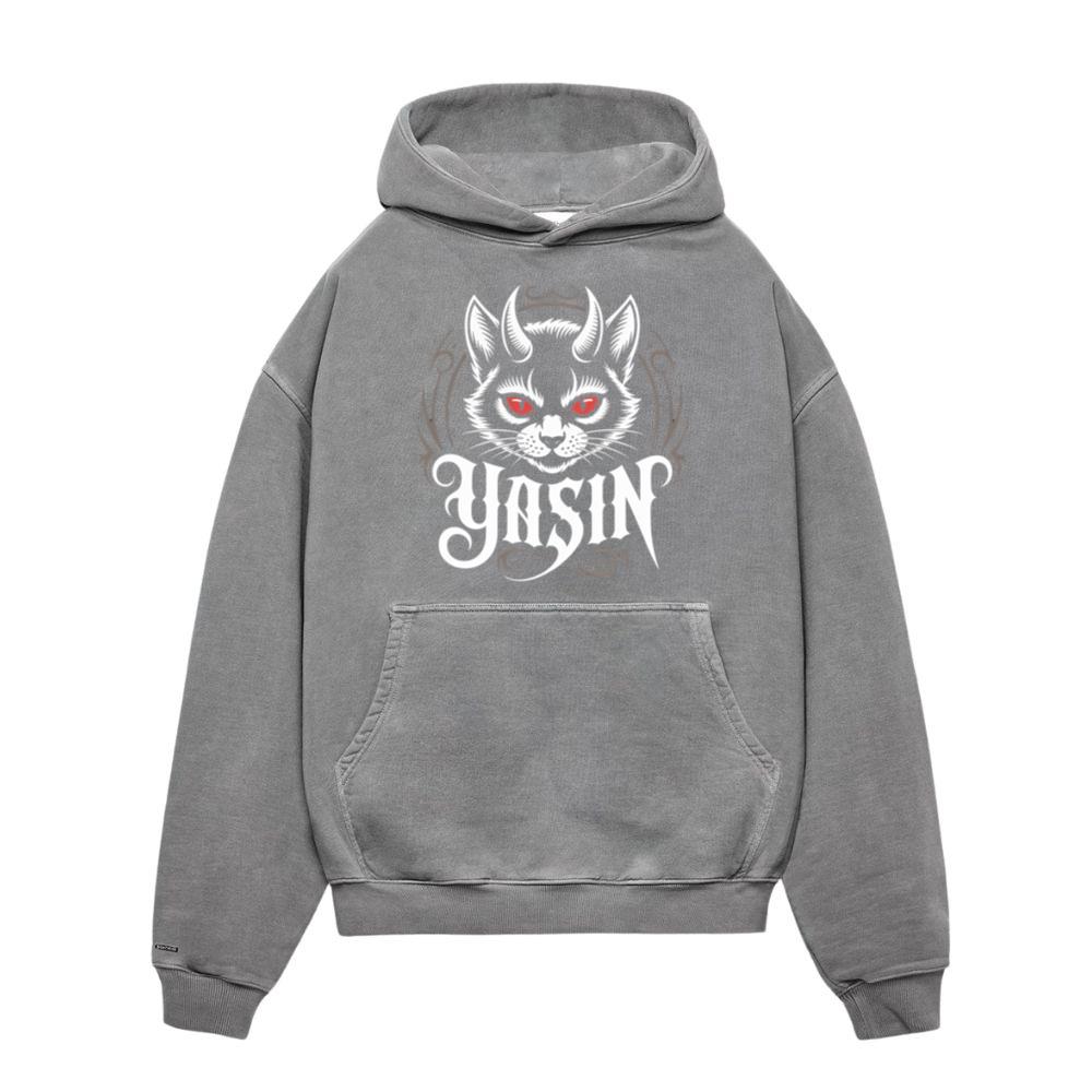 Yasin Evil Cat with Horns and Glowing Red Eyes Artwork Hoodies
