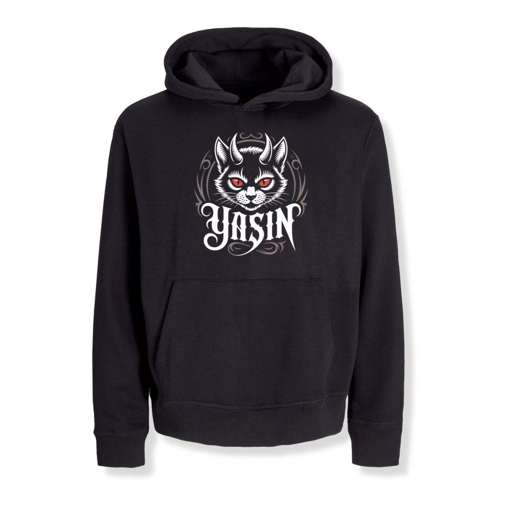 Yasin Evil Cat with Horns and Glowing Red Eyes Artwork Hoodies